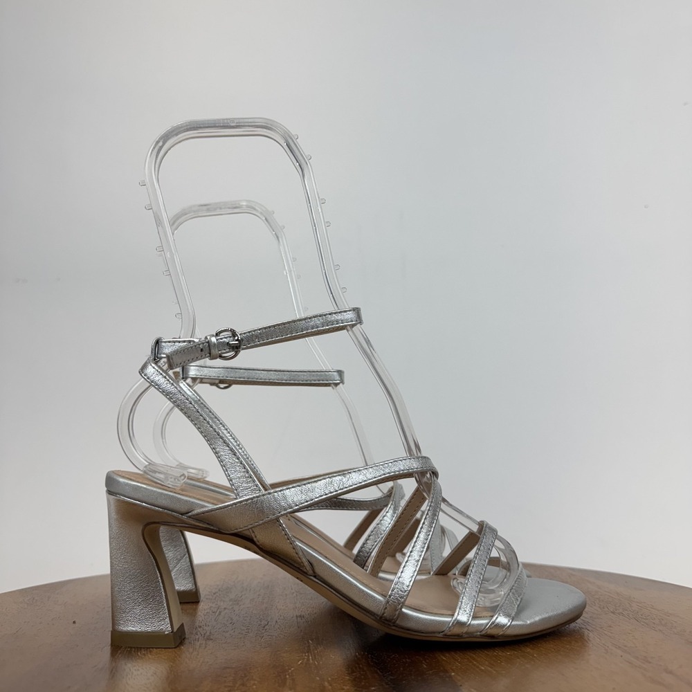 New Womens Cole Haan Addie Silver Leather Strappy Heeled Sandals Size 6.5 B NWOB